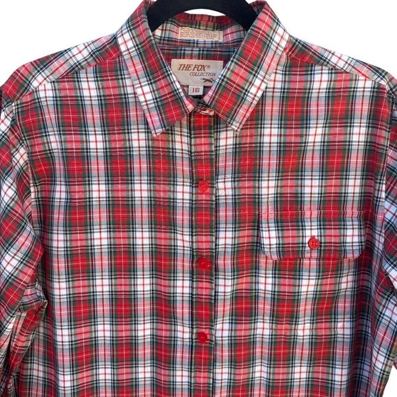 The Fox Collection Womens Red Plaid Button-Up Long Sleeve Cotton Blend Shirt 16 - Picture 2 of 8